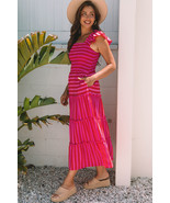 Rose Stripe Flutter Sleeve Smocked Bodice Tiered Maxi Dress - €24,89 EUR Rose Stripe Flutter Sleeve Smocked Bodice Tiered Maxi Dress - €24,89 EUR