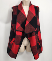 Open Sweater Vest Women&#39;s  Size Large Buffalo Plaid Pockets Wide Lapel - £11.05 GBP