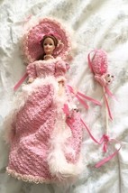 Pretty Ooak  Pink Crocheted Victorian Midge? Doll Dress With Doll As Is See Desc - £29.57 GBP