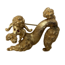 VTG Monet Poodle Dog Gold Tone Brooch Pin w/ Red Rhinestone Eyes 2&quot; x 1.5&quot; - £39.65 GBP