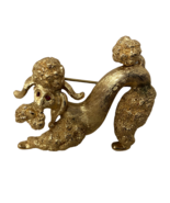 VTG Monet Poodle Dog Gold Tone Brooch Pin w/ Red Rhinestone Eyes 2&quot; x 1.5&quot; - £39.41 GBP
