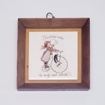 Vtg Holly Hobbie Wood Framed Tile Art &quot;Friendship Makes The Rough Road Smooth &quot; - £10.81 GBP