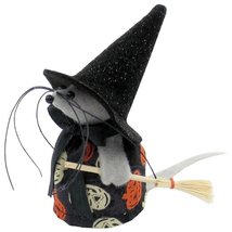 Halloween Mouse Witch With Broom Pumpkin Print Dress, Handmade Decoration - £7.19 GBP