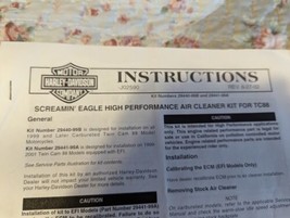 HARLEY D. INST. SHEET Screamin&#39; Eagle High Performand Air Cleaner Kit fo... - $3.95