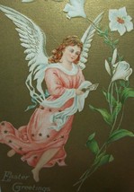 Easter Postcard Pink Dress Angel With Lilly Flowers Series 2149 Vintage Original - £11.07 GBP
