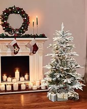 Puleo International 4.5 Foot Pre-Lit Flocked Aspen Fir Artificial Christmas Tree - £60.83 GBP