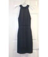 John &amp; Jenn Dress Midi Large Bodycon Stretch Open Weave Black Overlay Li... - $380.11 MXN