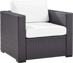 Crosley Furniture KO70130BR-WH Biscayne Outdoor Wicker Arm Chair with Wh... - £365.29 GBP