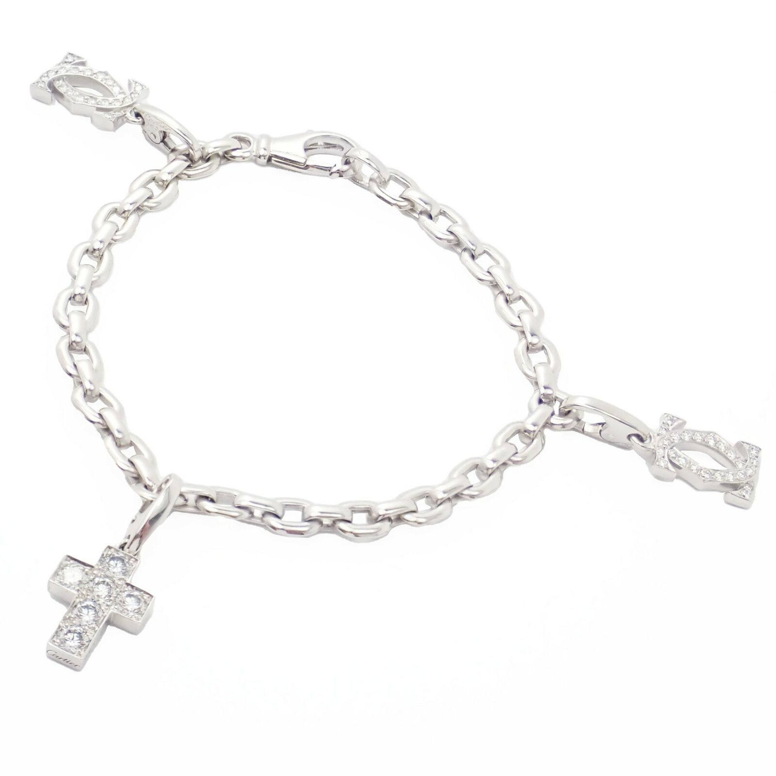 Authenticity Guarantee 
Authentic! Cartier 18k White Gold 3 Charm Bracelet wi... - $20,000.00