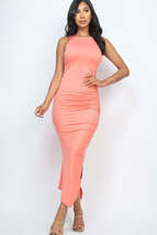 Flamingo Orange Sleeveless Ruched Side Split Bodycon  Beach Party Maxi Dress - £15.18 GBP