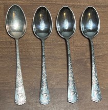 Vintage Cailar Bayard Silverplated baby spoons stork ornate set of 4 - $50.25