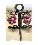 Vintage Grapes Ceramic Salt &amp; Pepper Shakers W/ Wrought Iron Vine Stand ... - $17.97