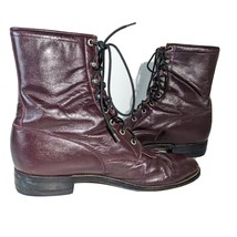 Diamond J Womens Burgundy Leather Western Lacer Lace Up Boots Size 12.5 D - £79.03 GBP