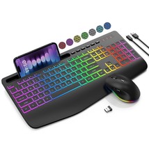 Wireless Keyboard And Mouse Combo, 9 Backlit Effects, Wrist Rest, Phone ... - £61.01 GBP