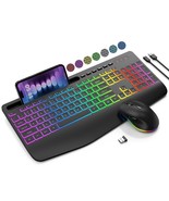 Wireless Keyboard And Mouse Combo, 9 Backlit Effects, Wrist Rest, Phone ... - £60.41 GBP