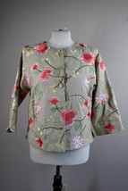 Ann Trinity M Brown Floral Embroidered Linen Rayon Jacket - £20.93 GBP