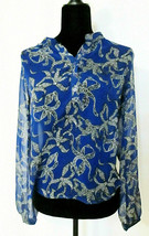  Delia*s Delias Sheer Cobalt Blue Floral Ribbon Bow Tunic Blouse Jrs. Sz Medium - £11.98 GBP