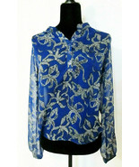  Delia*s Delias Sheer Cobalt Blue Floral Ribbon Bow Tunic Blouse Jrs. Sz... - £11.95 GBP