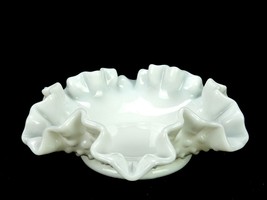 White Milk Glass Candy/Mint Dish, Ruffled Rim, Hobnail Pattern, Footed, ... - $14.65