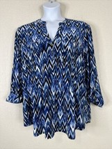NWT Cocomo Womens Plus Size 3X Blue Zig-Zag Studded V-neck Blouse 3/4 Sleeve - £22.99 GBP