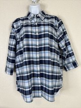 Cabin Creek Button-Up Shirt Womens Size 10 Blue Plaid Wrinkle-Free 3/4 Sleeve - £9.62 GBP