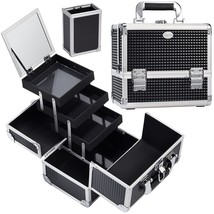 Joligrace Makeup Box Train Case Large Storage Capacity 3-Tier Trays with... - £49.53 GBP