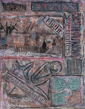 Painting Original Abstract Expressionism Collage Acrylic War Signed Mixe... - $71.76