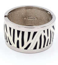Animal Print Bracelet  Black and Cream Enamel Cuff by Zawadi Hinged Easy On Off - £22.01 GBP