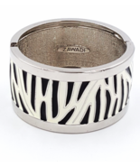Animal Print Bracelet  Black and Cream Enamel Cuff by Zawadi Hinged Easy... - £21.95 GBP