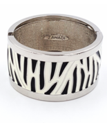 Animal Print Bracelet  Black and Cream Enamel Cuff by Zawadi Hinged Easy... - $28.00