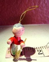 Grandmother with Straw Broom Miniature Wooden Ornament Christmas vintage... - $3.91
