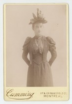 c1880s Cabinet Card Beautiful Woman Stunning Dress &amp; Hat Montreal QC Canada - £12.43 GBP