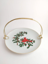 Vintage Lefton China Cardinal Serving Plate Removable Brass Handle Christmas - £11.82 GBP