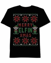 Mens Ugly Christmas T Shirt Merry Elfin Black Size Medium JEM SPORTSWEAR... - £7.07 GBP