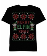 Mens Ugly Christmas T Shirt Merry Elfin Black Size Medium JEM SPORTSWEAR... - £7.06 GBP