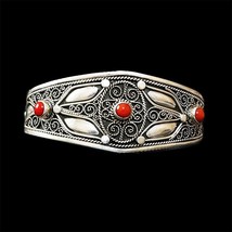 Moroccan Sterling silver Cuff coral gemstone Bangle bohemian Bracelet for her UK - £119.94 GBP