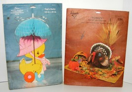 2 Vintage Paper Centerpieces Thanksgiving Turkey &amp; Shower Duck - £9.42 GBP