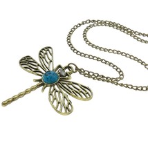 Wholesale Lot 8 Antiqued Brass Tone Dragonfly Necklaces Rhinestone Turquoise Cab - £18.46 GBP