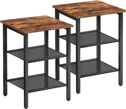 Hoobro End Table, Nightstands Set Of 2, 3-Tier Side Table With Mesh Shelves, - £41.55 GBP