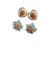 Elegant Vintage Gold Tone Clip-On Earrings Set with Ringtone Accent Set 2 - £11.75 GBP