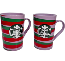 2pcs Starbucks 2020 Purple w/Red and Green swirl stripes 11oz Ceramic Co... - $27.55