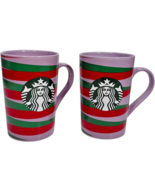 2pcs Starbucks 2020 Purple w/Red and Green swirl stripes 11oz Ceramic Co... - $27.55