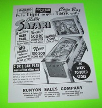 Safari Pinball FLYER Original Vintage Retro Game Tiger Jungle Art Sheet ... - £34.15 GBP