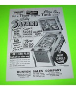 Safari Pinball FLYER Original Vintage Retro Game Tiger Jungle Art Sheet ... - £33.92 GBP