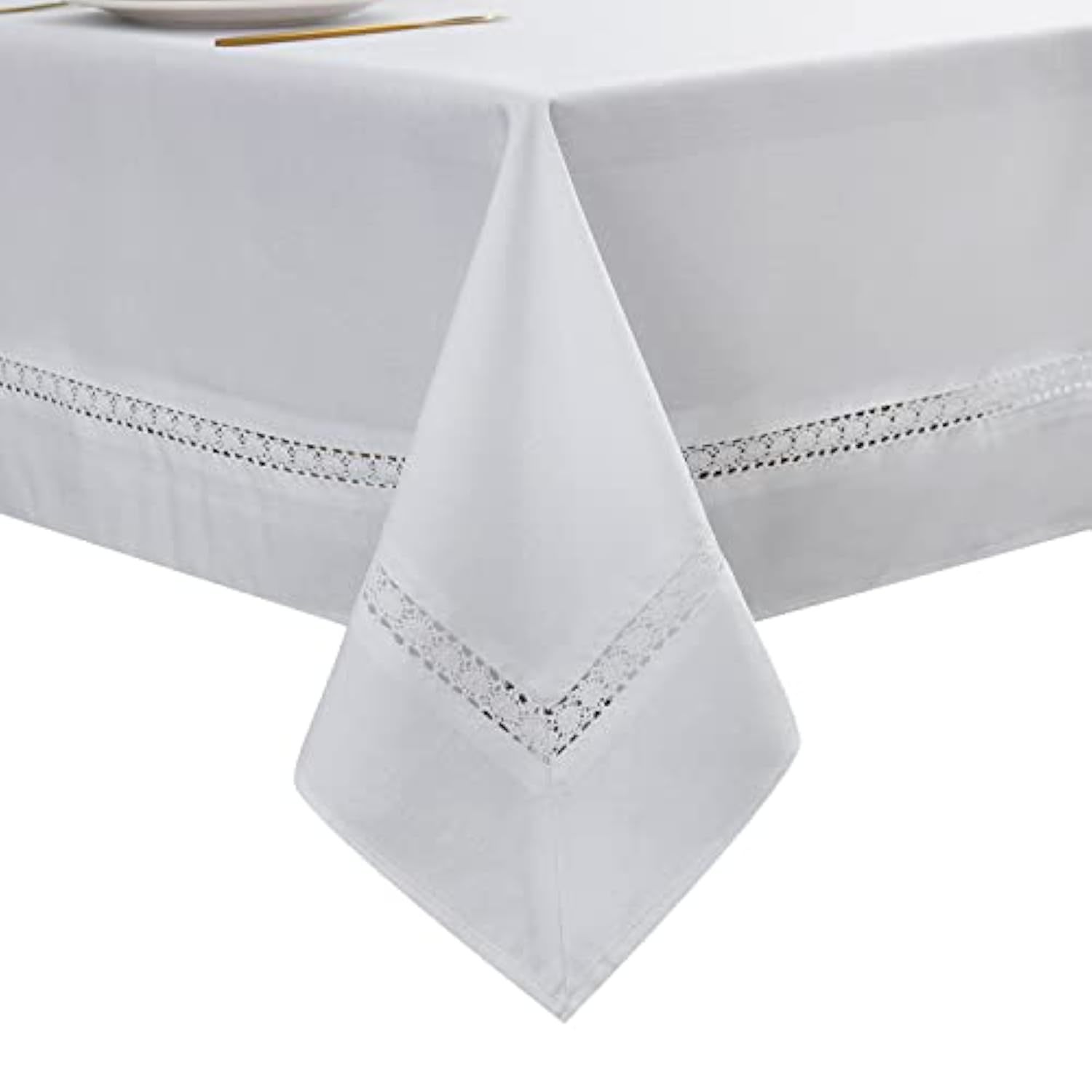 Heavy Duty Fabric Tablecloth With White Lace-Waterproof/Wrinkle Free/Stain Resis