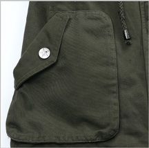  Army Green Cotton Denim Zip Up With Adjustable Drawstring Waist Vest Jacket   image 5