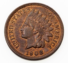 1908 1C Indiano Cent IN Bu Condizioni, Rosso Marrone Colore, Near Mint, ... - $94.43