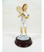 Girl Tennis Player Figurine Statue Alabaster Wood Pedestal Sports Statues  - $9.48