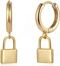 Women Lock Earrings Gold Huggie Hoop Padlock Dangle Drop 14K Gold Filled Small B - $32.76