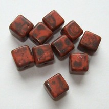 Lot Of 10 Czech 1950s Vintage Picasso Glass Cube Bead Red Unique New Old Stock - £12.25 GBP